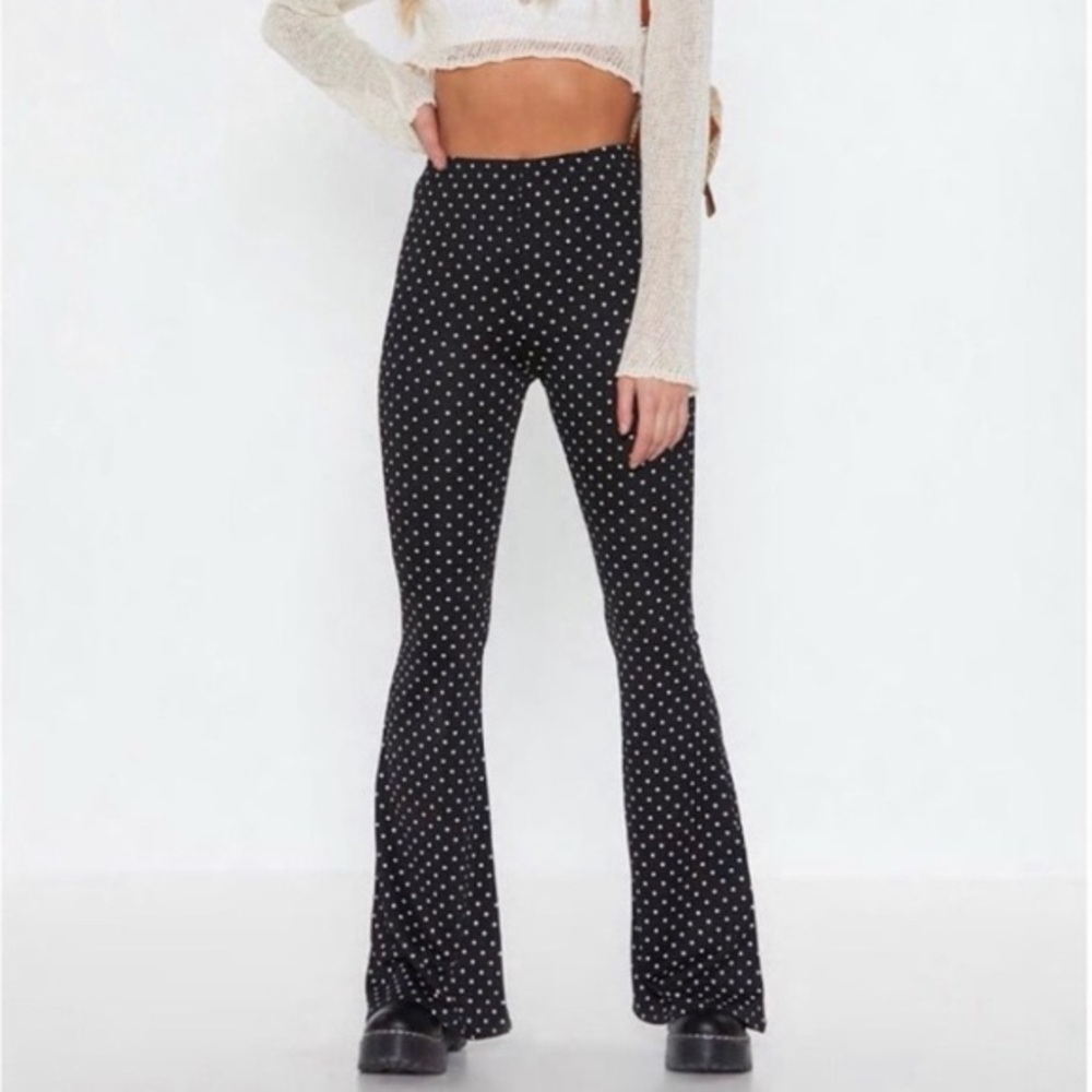 Nasty Gal Black White Polka Dot Flare Pants Size 6